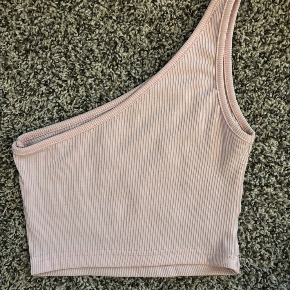 Asymmetrical One-Shoulder Pink Ribbed Women's Top